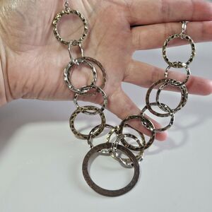Multi Tone Circle Themed Chain Metal Necklace 16.5-19.5"